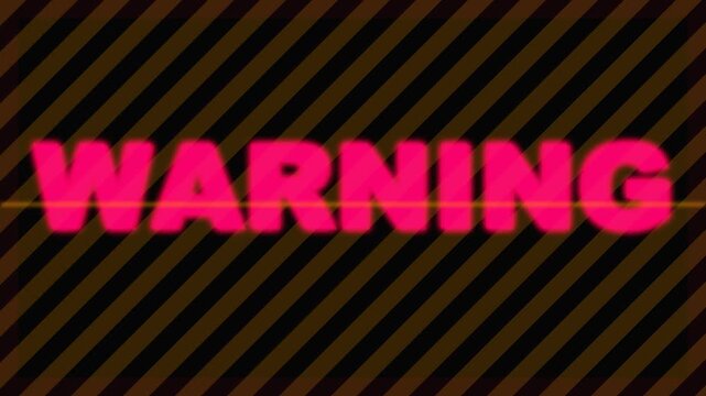 Warning Sign Graphic with Bold Glowing Red Text and Diagonal Yellow and Black Hazard Caution Stripes Background