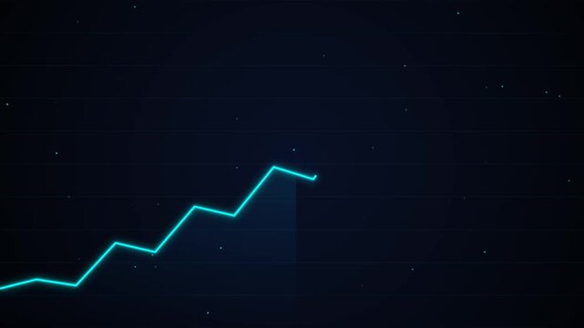 Financial Business Growth Chart with Glowing Neon Blue Upward Trending Line Graph on Dark Background for Data Analysis and Economic Success Concept