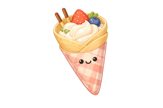 Cute Kawaii Strawberry Crepe Illustration