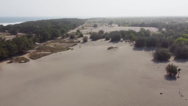 Aerial View of Gumuk Pasir Parangkusumo Sand Dunes and Southern Coastline in Yogyakarta, Indonesia
