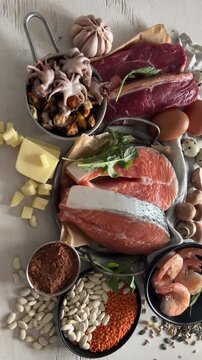 Nutritious healthy food containing natural zinc, vitamins or minerals. Best ingredients for healthy nutrition
