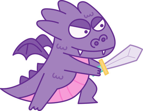 Mischievous Purple Dragon with Sword Fantasy Character 