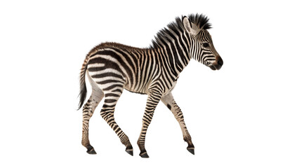 Wild elegant small baby zebra foal standing profile safari animal isolated on transparent background © PNG_MEGAStock