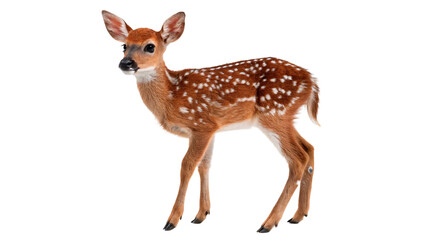 Wild little young brown deer fawn calf standing forest mammal animal isolated on transparent background © PNG_MEGAStock