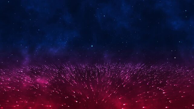 Abstract Cosmic Particle Motion Background with Glowing Red and Blue Dust Seamless Loop .Space Particle Background Animation. Futuristic Sparkling Cosmic Dust Particle Background Animation