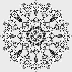 Black and white mandala and floral line-art patterns  a vector design suitable for coloring backgrounds. © sunee