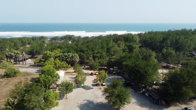Aerial View of Off Road Vehicle Base at Gumuk Pasir Parangkusumo Near Parangtritis Beach, Yogyakarta