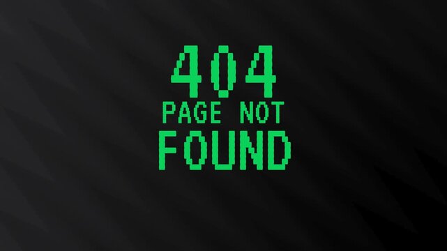 Green pixelated digital error 404 page not found design on black background, suitable for website error concepts and tech themes.