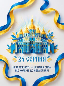 Ukraine Independence Day August 24 Poster in 3D Paper Cut Art Style