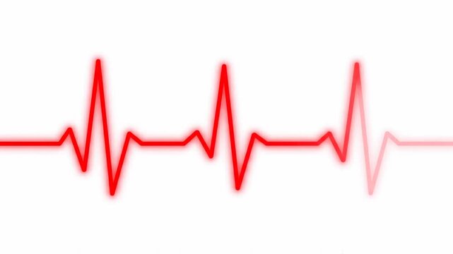 Red glowing heartbeat line electrocardiogram ECG monitor showing pulse rhythm on white background