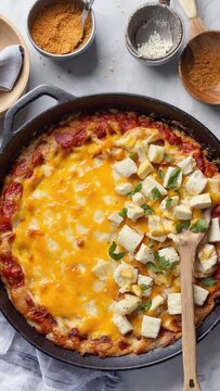 Cheesy baked pie with vegetable topping