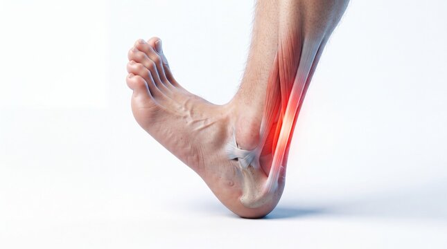 Achilles Tendon Stretch and Heel Anatomy During Foot Flexion Medical Illustration