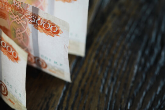Banknotes with inscription "five thousand rubles". Russian money face value of five thousand rubles. Close-up of Russian rubles . The concept of Finance.Background and texture of money