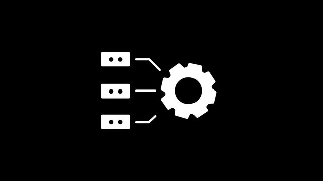 System processing and workflow settings icon. System processing, server configuration, workflow automation, and technical operations. 2D animation with 4K resolution and alpha channel.