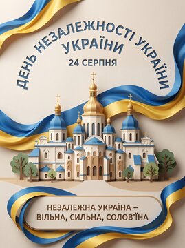 Ukraine Independence Day August 24 Poster in 3D Paper Cut Art Style