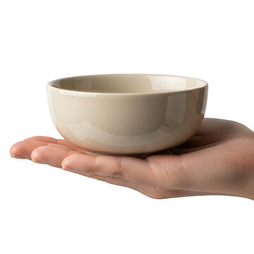 Hand holding a plain ceramic bowl