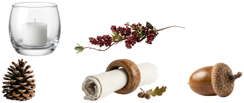 A rustic autumn decor collection featuring natural and handcrafted accents for seasonal table styling and home decoration.