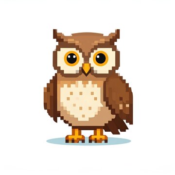 pixel art illustration of cute owl isolated on white background.