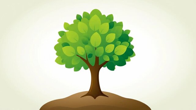 Minimalist Vector Illustration of a Vibrant Green Deciduous Tree Growing from Fertile Soil Symbolizing Environmental Conservation and Growth