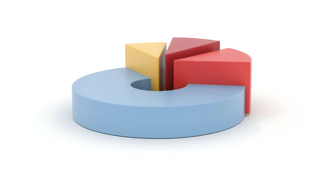 Three-dimensional donut pie chart with colored sections business analysis