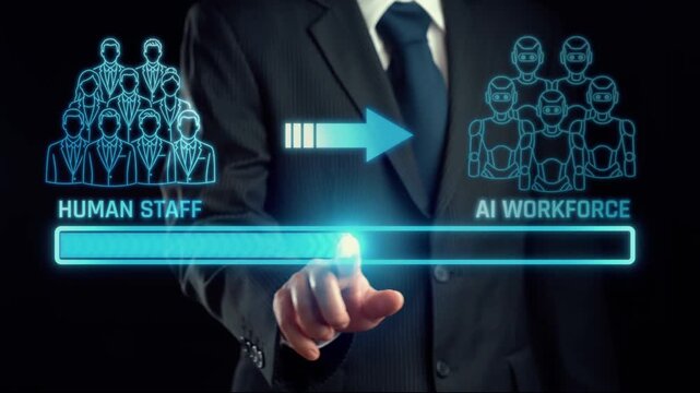 Transition from Human Workforce to Artificial Intelligence Solutions in Business Environment Illustrated with Visual Graphics. Liminal.