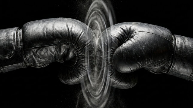 Boxing gloves collide with impact rings symbolizing global trade tariff wars conflict and competition in business and economy