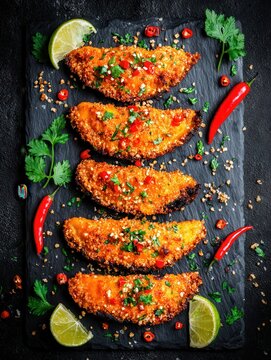 Stuffed Chili Peppers with Crispy Coating Garnished