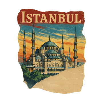 PNG Vintage Istanbul travel illustration.
