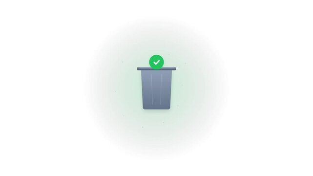 Trash can flat animation showing successful file deletion process