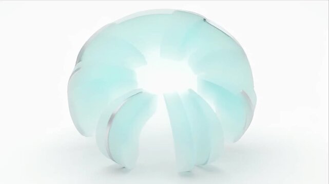 Abstract mint glass sculpture, translucent sphere, minimal studio white background, soft light, curved petal shape, mint green translucent hair accessory for finance concept, mint green abstract
