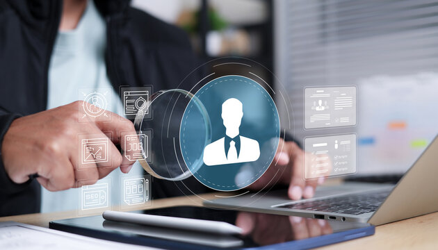 HR recruitment and candidate screening with digital resume management, talent acquisition, employee selection, and hiring process interface.