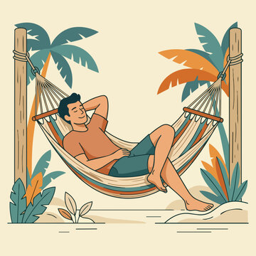 Man resting peacefully in garden hammock vector artwork