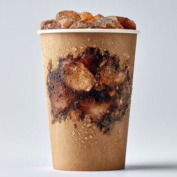 Refreshing iced cola drink in a disposable cup with condensation