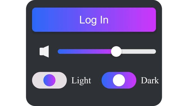Digital Interface Control Panel Featuring User Authentication Button Volume Adjustment Slider and Theme Toggle Settings Menu