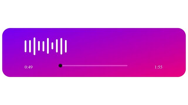 Vector audio player UI element with purple gradient background, voice message icon, and timeline progress bar