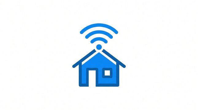 Smart home hub connected devices for automated living projects/369998232293 featuring a minimalist digital house icon with wireless internet signal