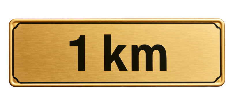 1 km sign in golden rectangle style. Generative AI technology.	
