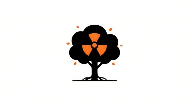 Radiation symbol tree icon with falling leaves