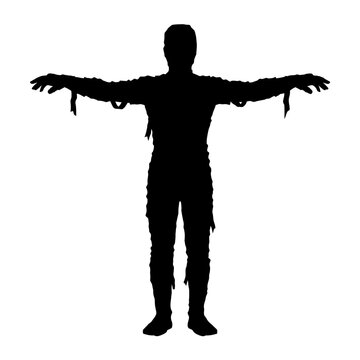 Creepy mummy silhouette with outstretched arms, spooky Halloween monster vector icon, ancient Egyptian undead character graphic isolated on White Background