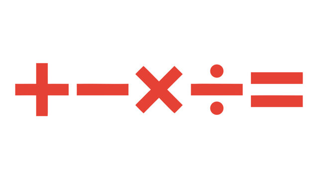 red mathematical signs set vector icon for elementary arithmetic school calculator interface plus minus multiply divide equal symbols finance education concept isolated on transparent background 