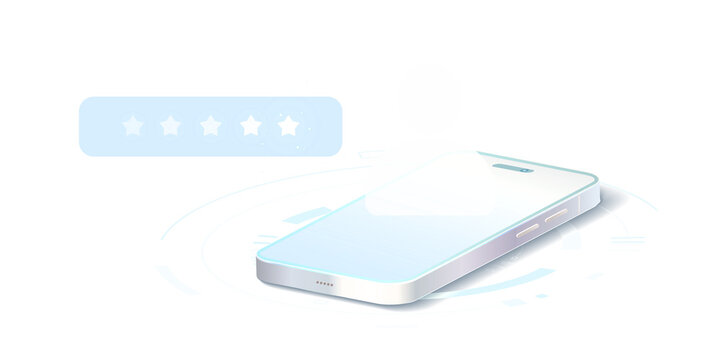 Customer user feedback and five star rating review on mobile phone smartphone app isolated on transparent PNG background