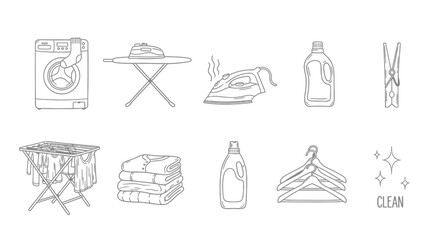 Obraz premium Handdrawn cleaning tools and household items flat icons set.
