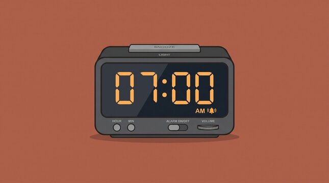 Minimalist digital alarm clock icon on a terracotta background