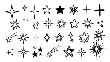 Fototapeta premium Star and Sparkle Icon Set with Shooting Comet for Celebration, Magic, and Festive Design Use