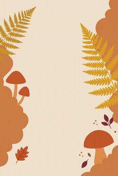 Autumn Thanksgiving Decorative Frame with Fall Leaves, Acorns, Wheat Stalks and Natural Harvest Elements with Copy Space