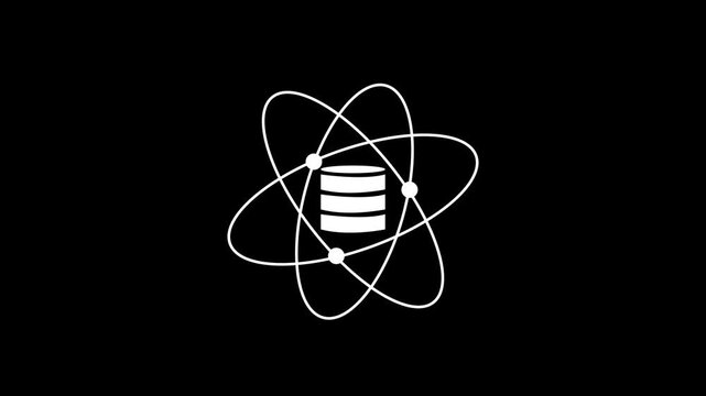 Quantum data and science database icon. Quantum computing, data science, basic database architecture, and cutting-edge technology. 2D animation with 4K resolution and alpha channel.