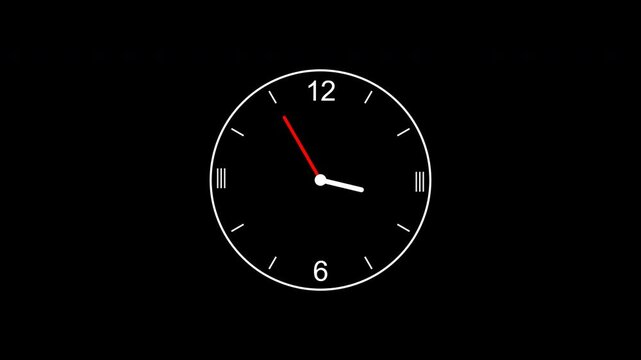 Minimalist analog clock with modern watch face, black time background on 4K