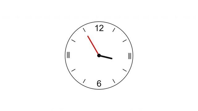 Minimalist analog clock with fast ticking wall clock, time passing concept on 4K