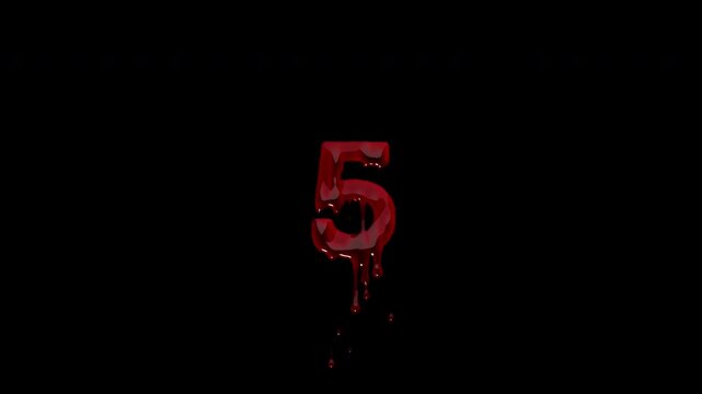 Ten to zero countdown in dripping blood numerals finishing on GO, rendered 4K with alpha channel. The longer runtime suits live stream starting screens, gameplay round timers, contest reveals and horr
