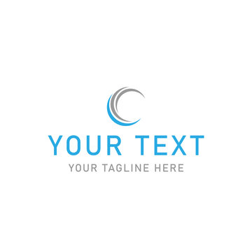 Minimalist corporate logo template, blue and grey circular swoosh icon, professional branding identity with placeholder text